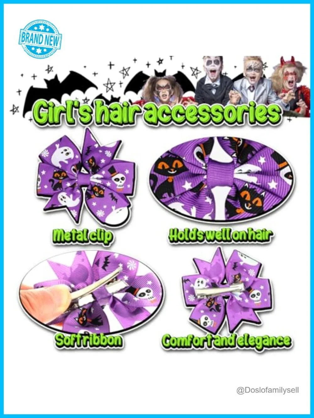 Halloween Bow Knot Hair Pins & Pumpkin Headband Set - Girls Hair Accessories